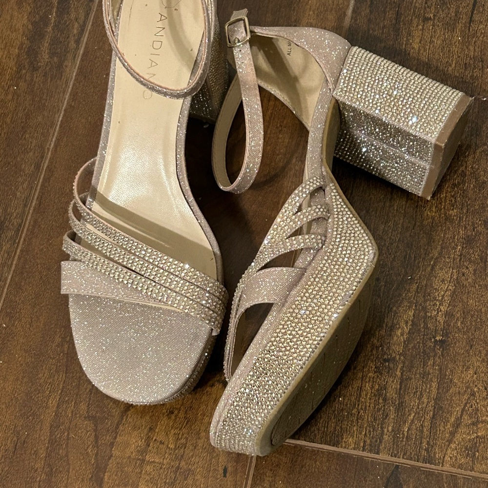 Tan Wedge Shoes with Chunky Block Heel and Strappy Design